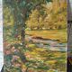 Old impressionist painting landscape river oil on wood signed