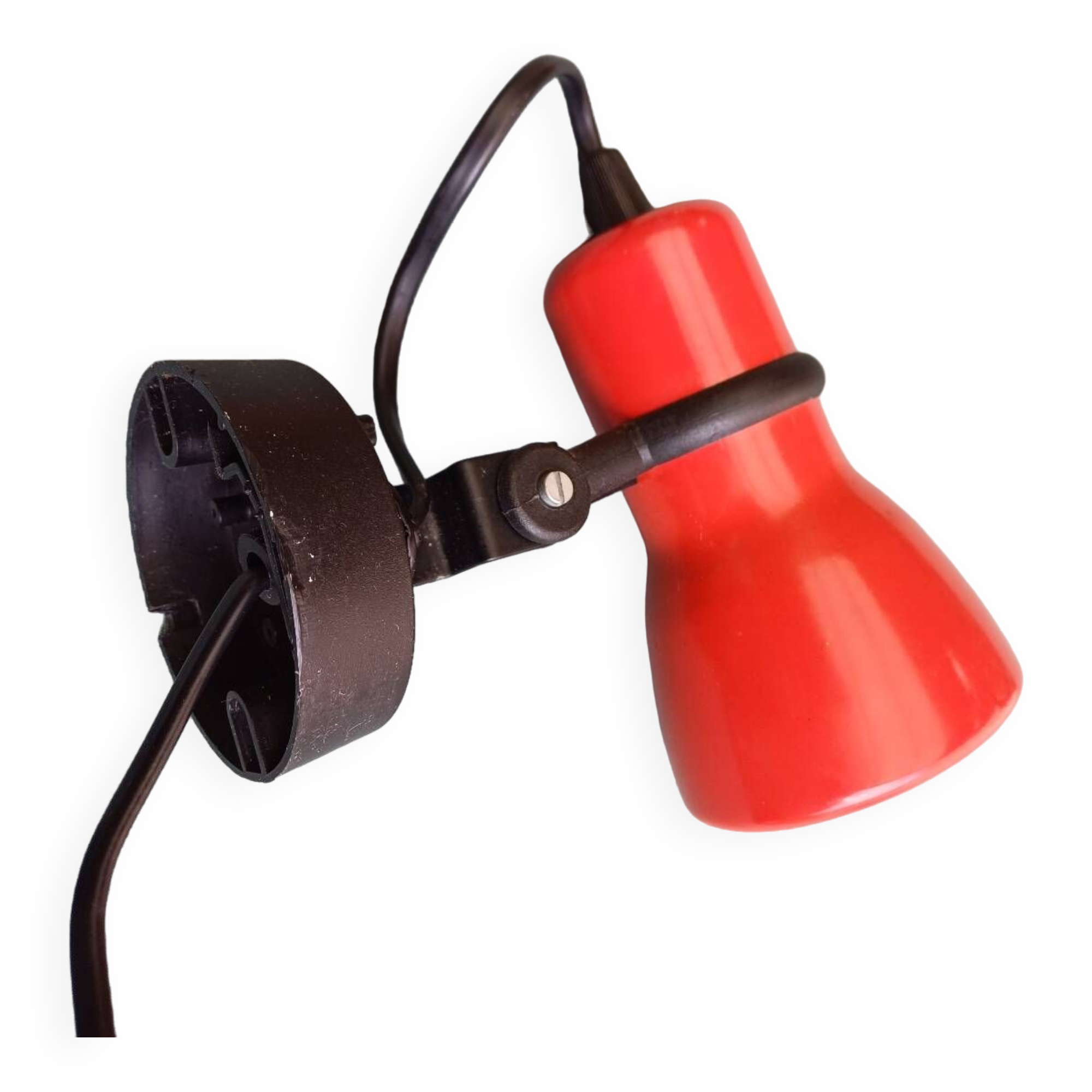 70's red lacquered metal wall spotlight