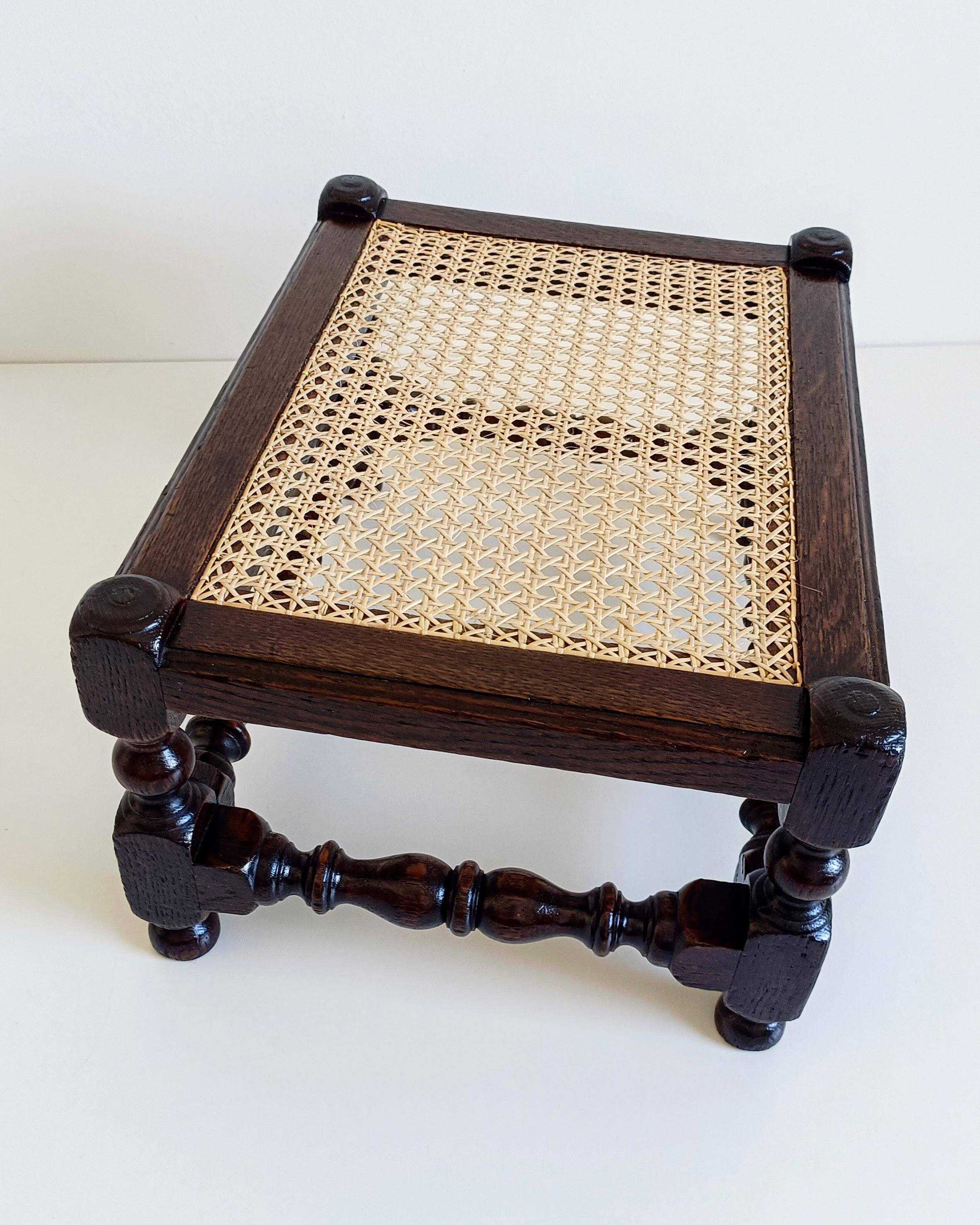 Antique Belle Epoque Oak Wood and Cane Footstool/ Occasional Table, late 19th-C