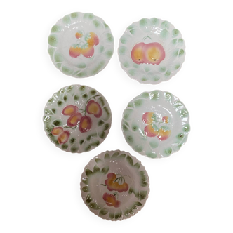 Set of 5 Sarreguemines dessert plates in vintage barbotine
