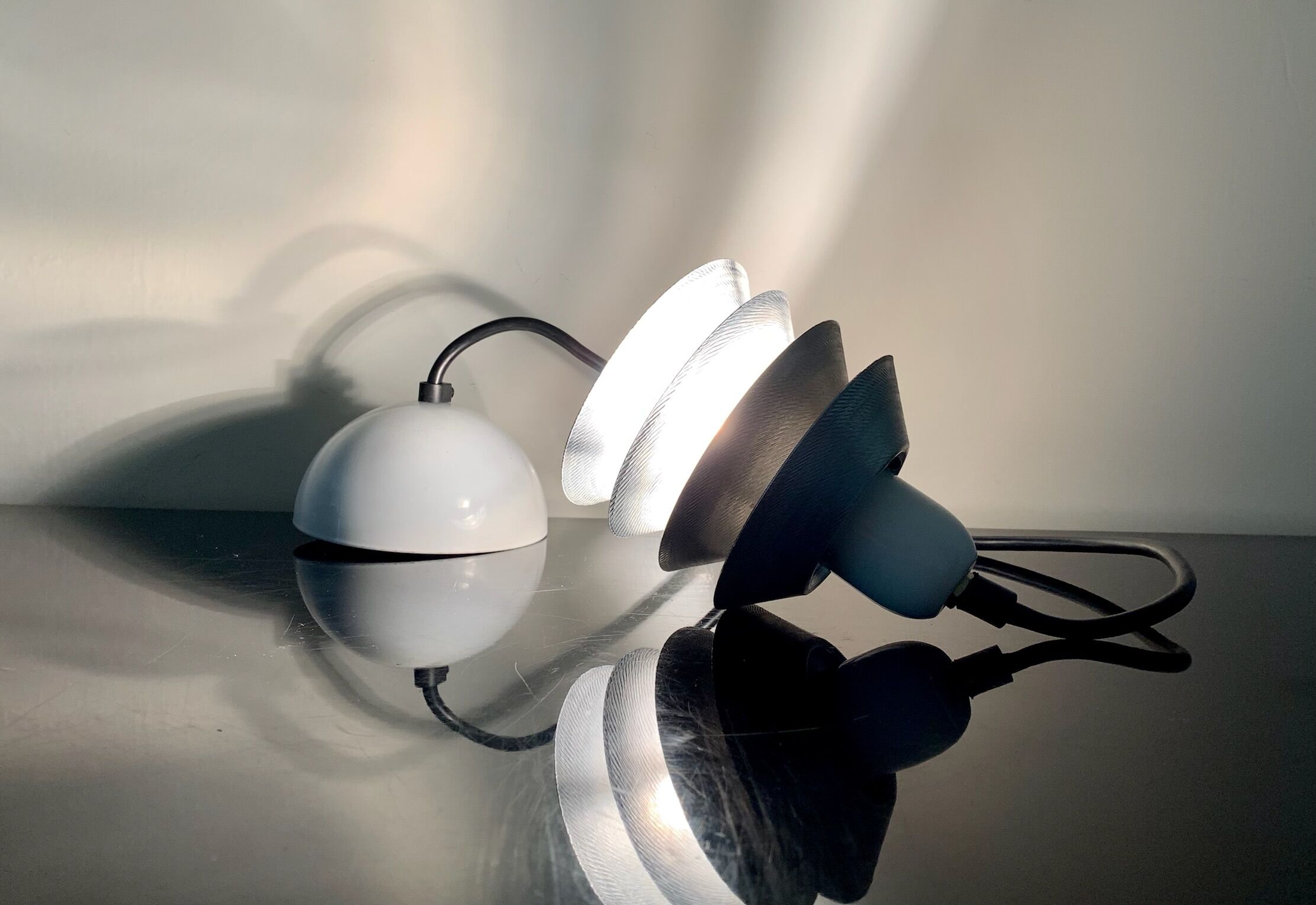 Pair of vintage pendant lights - 70s design metal lamps