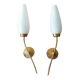 Pair of sconces in brass and opaline 1960