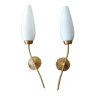 Pair of sconces in brass and opaline 1960