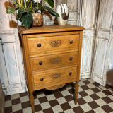 Small Art Deco chest of drawers with 3 drawers in light oak.