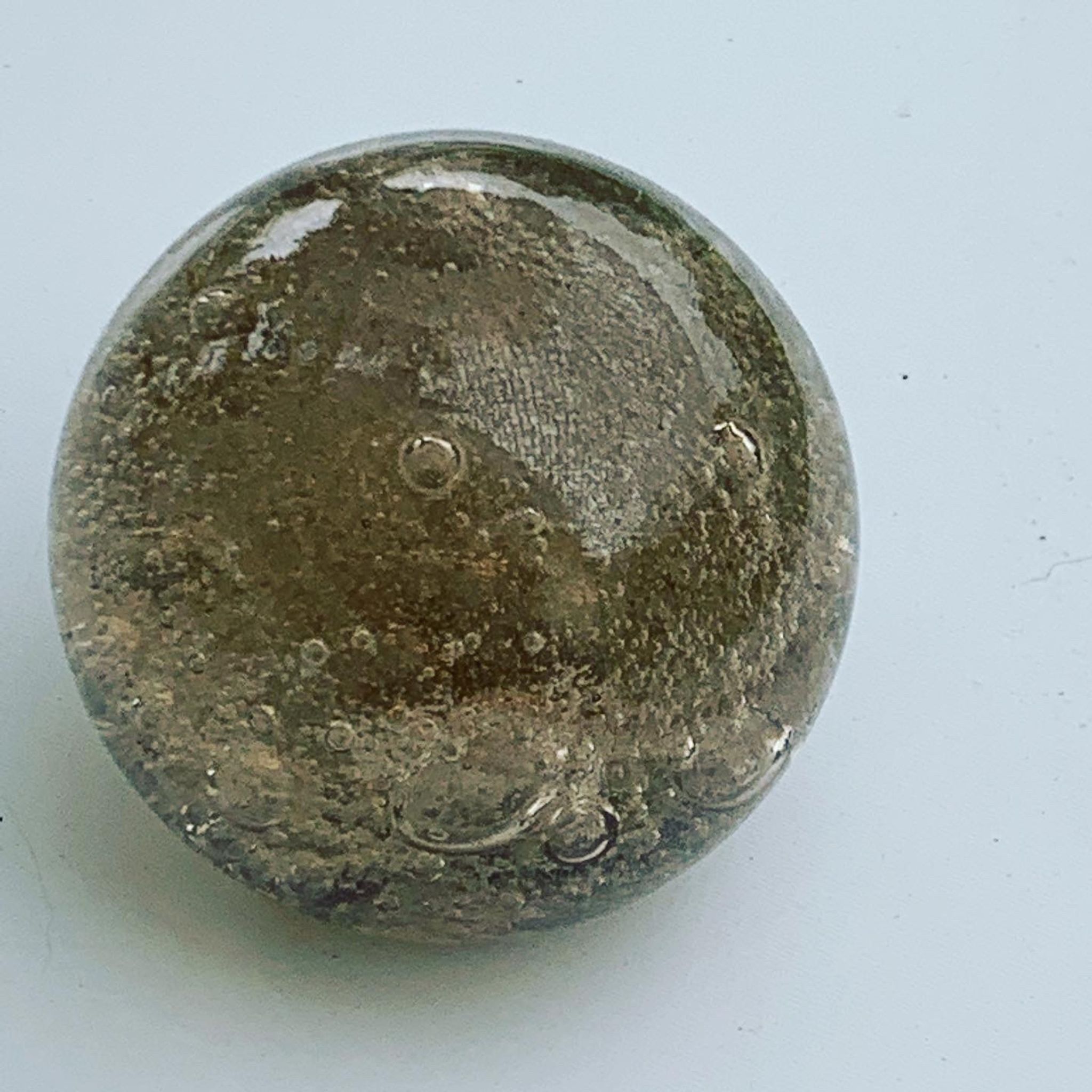 Ball, paper press, blown pink sand glass sulphide and vintage biot glassware bubble