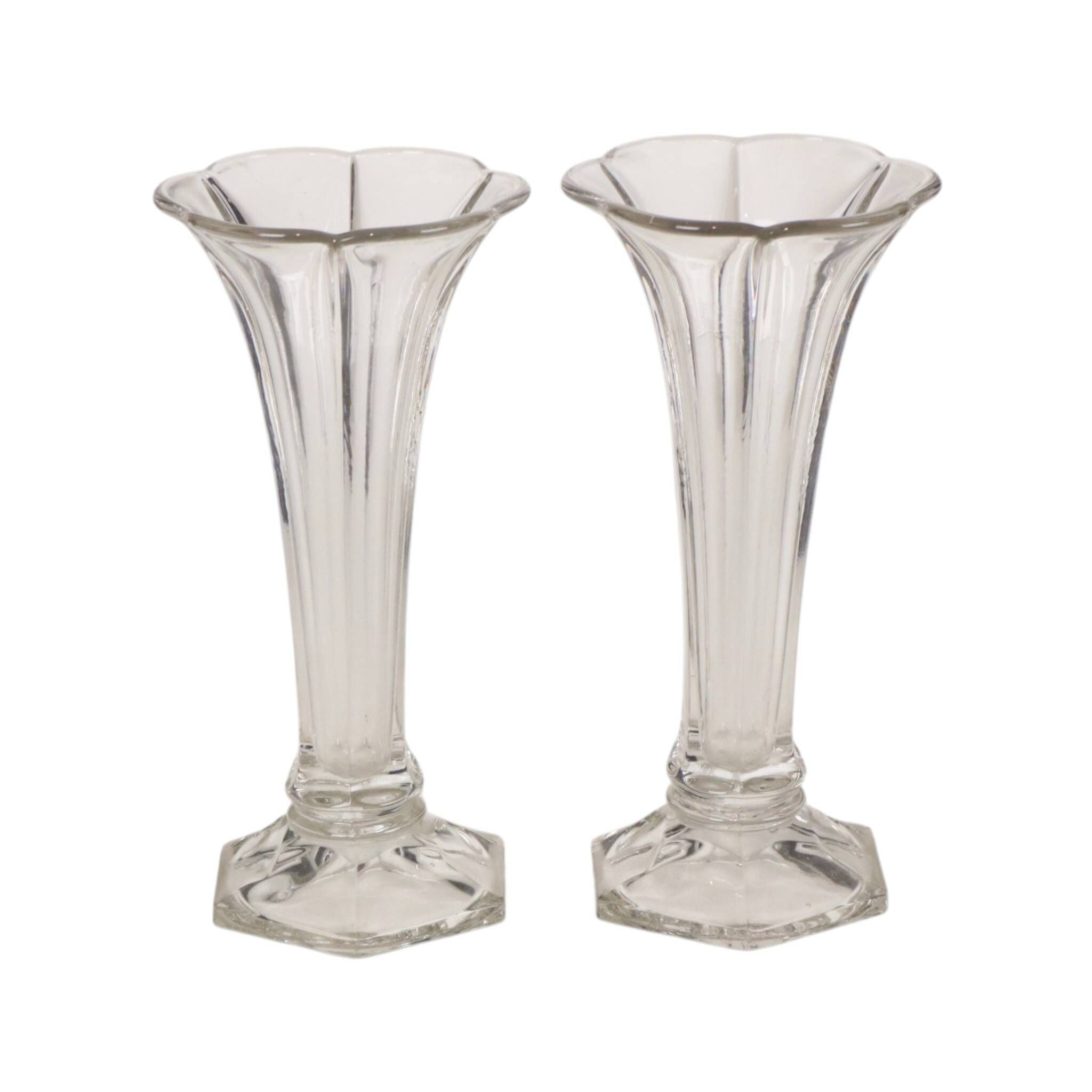 Pair of Clear Val Saint Lambert Luxval 'Americain' Vases, 23 cm