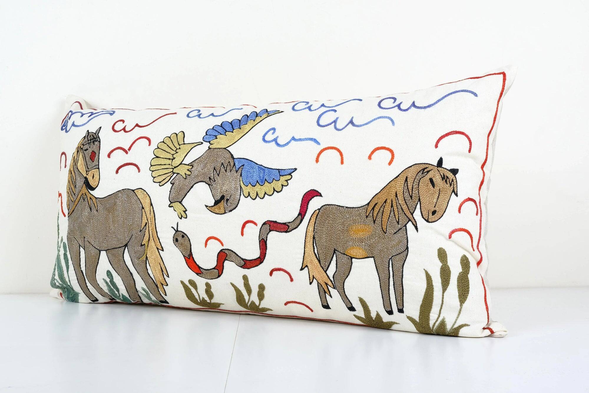 Vintage embroidered cushion cover 46x89 cm