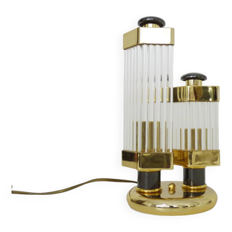 Lampe de table Bakalowits & Söhne de style Régence en laiton et tubes en cristal. Années 80