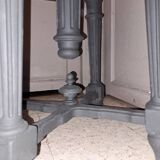 Black wood piano stool XIX Napoleon III style restoration fabric upholstery living room decoration