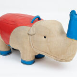 Vintage rhino therapeutic toy by Renate Müller for H. Josef Leven, Sonneberg, 1960s