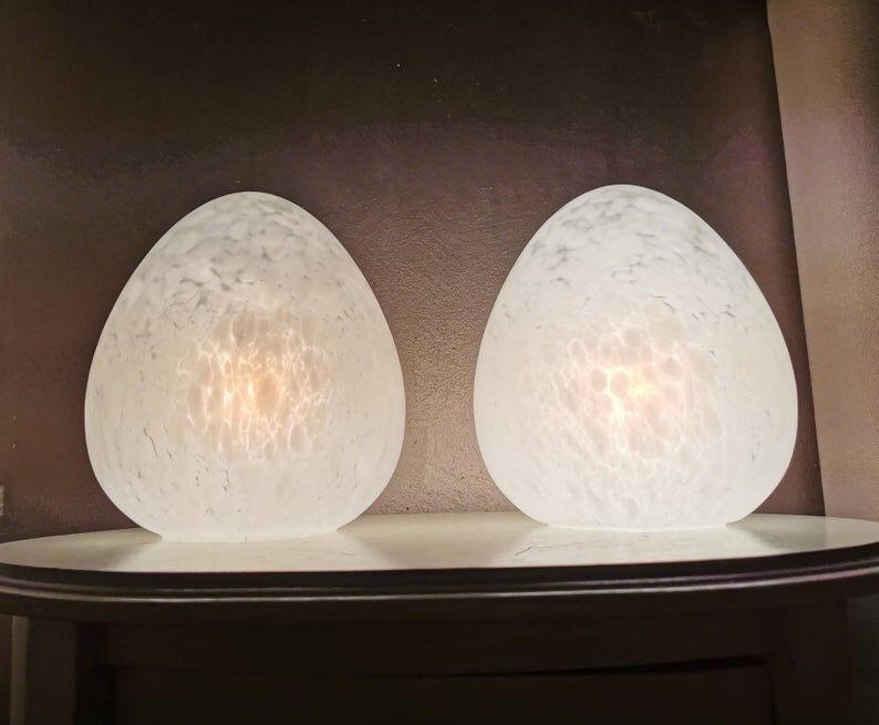 Set of 2 vintage white glass table lamps, 80s