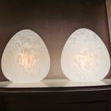 Set of 2 vintage white glass table lamps, 80s