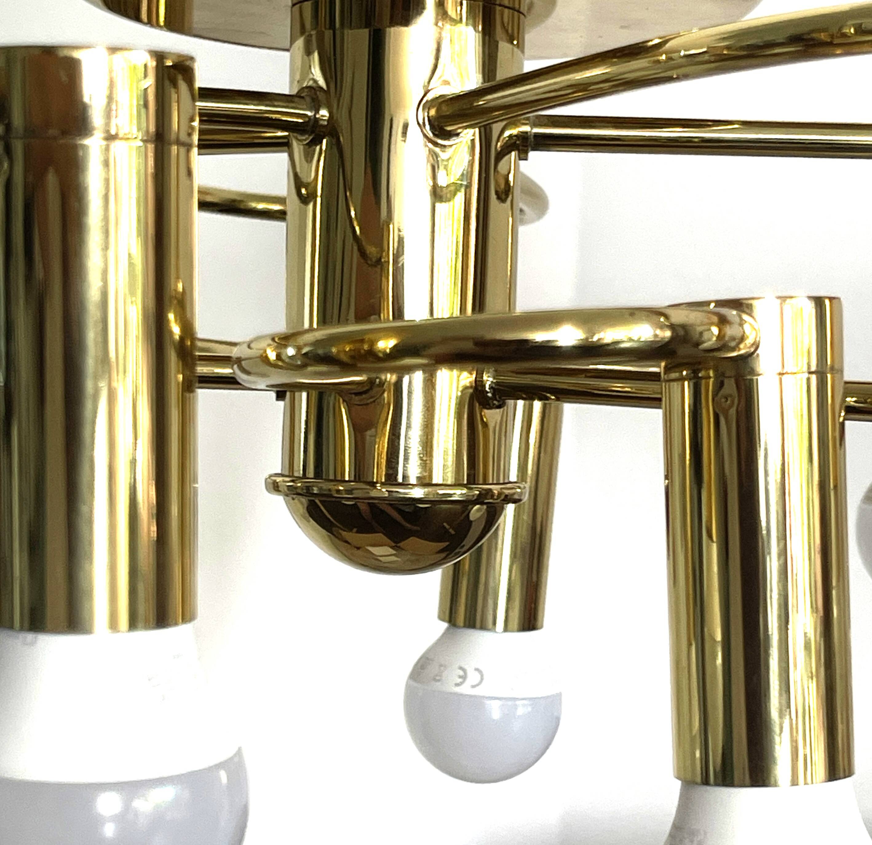 Brass suspension Mid-century 10 arms by Honsel Leuchten