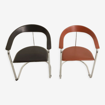 2 chaises Canasta en cuir italien d’Arrben, années 1970