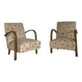 Ensemble de fauteuils Art Déco avec accoudoirs en hêtre arqués.