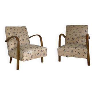 Set of the Art Deco armchairs with arched beechwood armrests