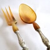 Antique horn salad cutlery – shell decoration 1900