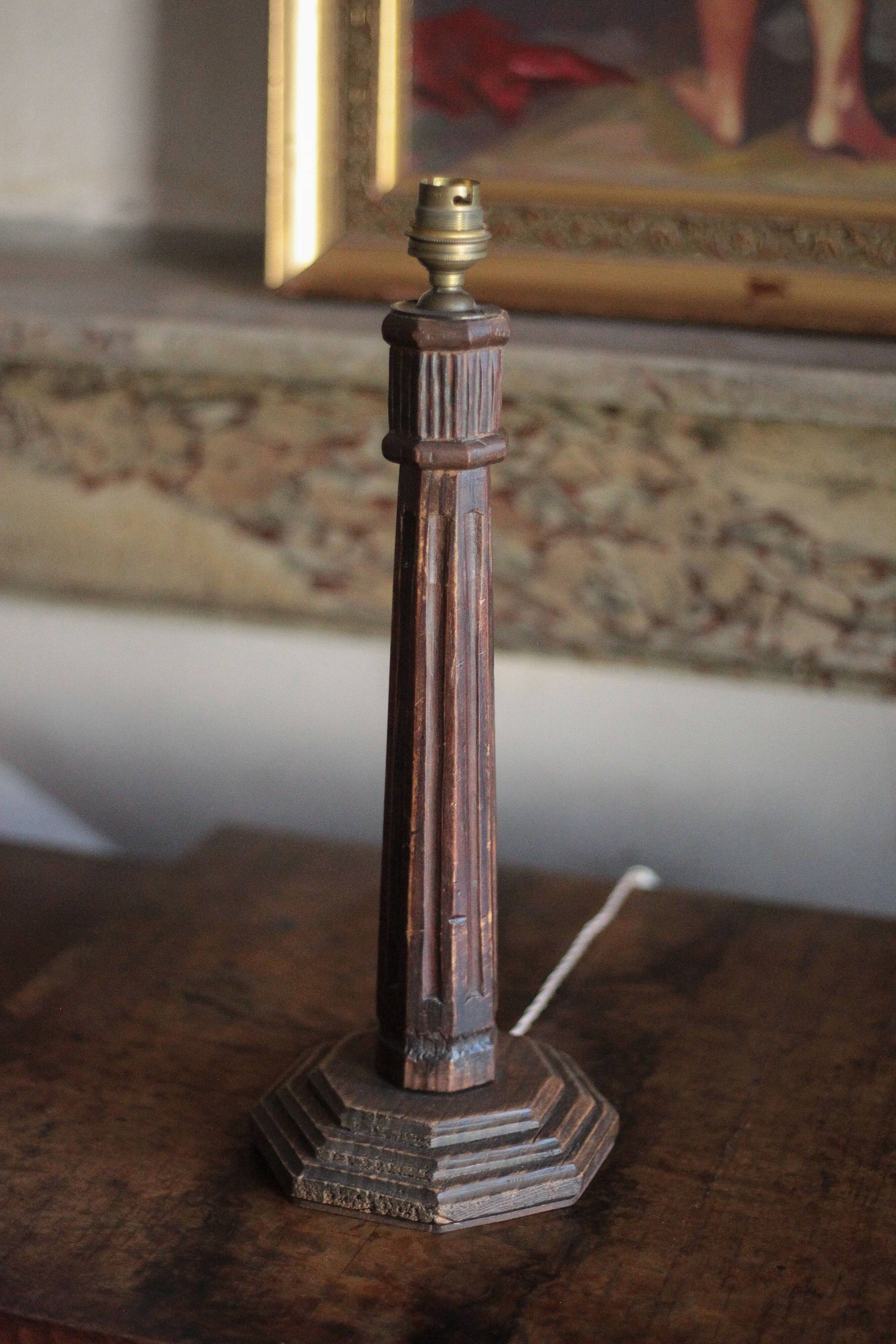 Wooden lamp, vintage turned wood lamp base, table lamp