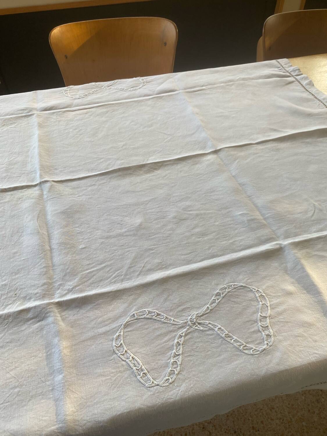 Embroidered linen tablecloth