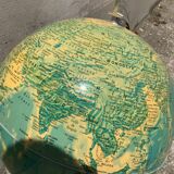 Globe vintage éclairé pied en bois monture argenté déco bureau ancien