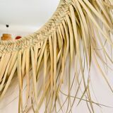 Round straw mirror with fringe, 80cm