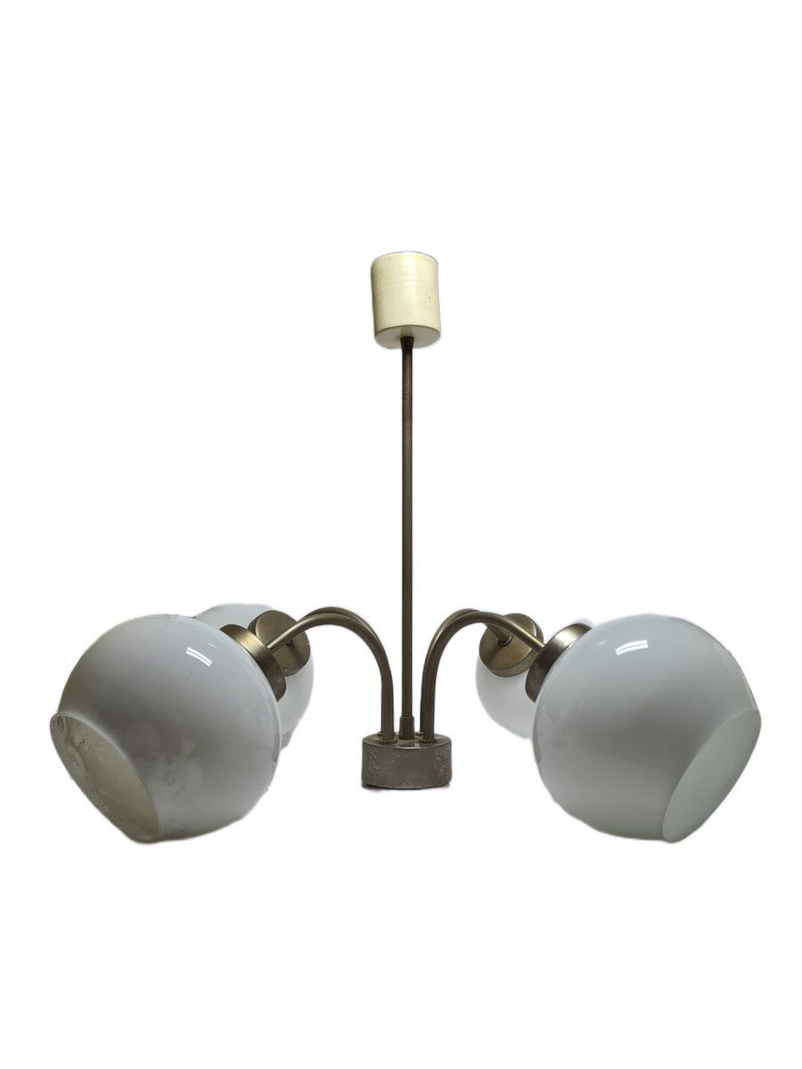 Postmodern brass and glass chandelier, Poland, 1970s