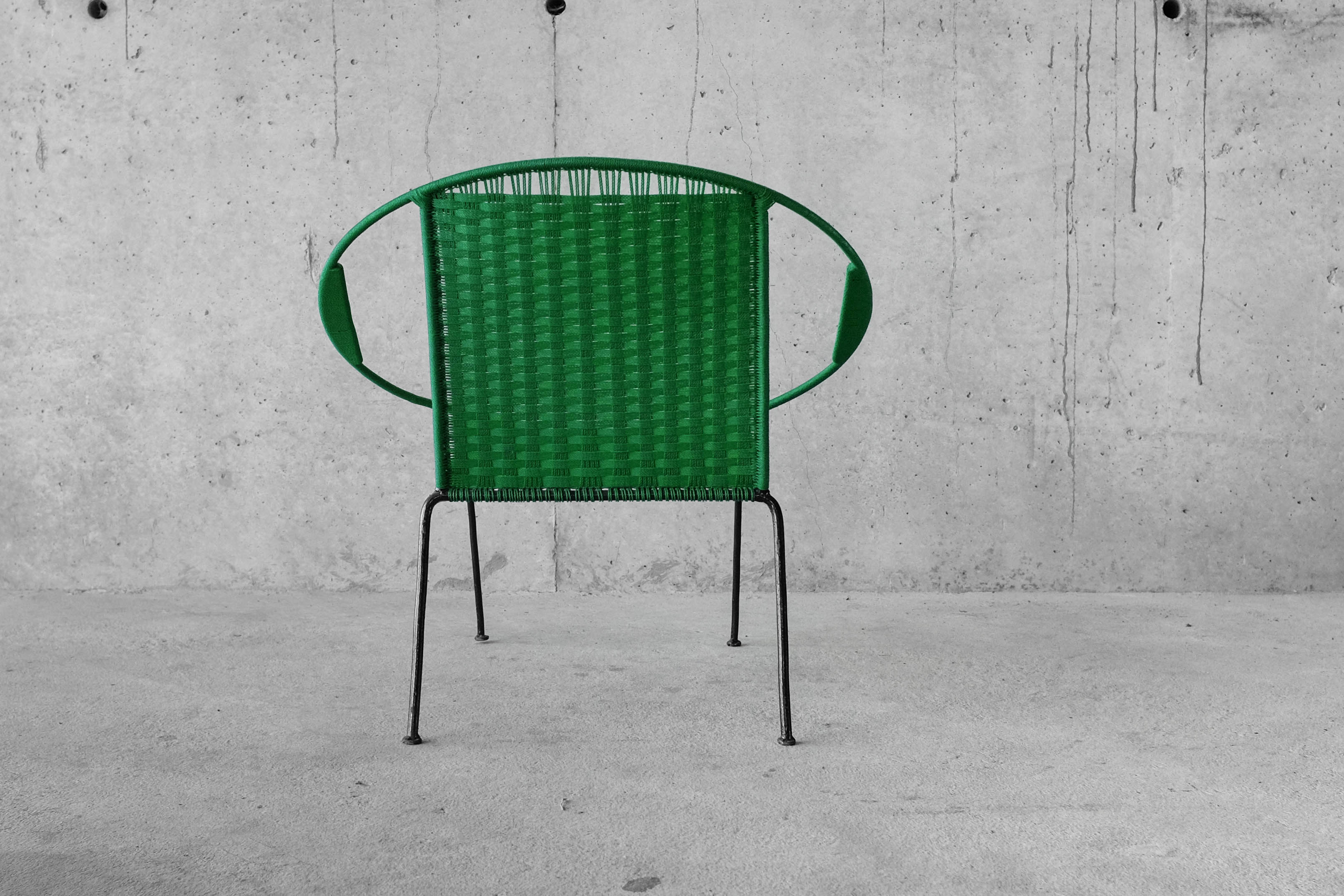 Armchair metal structure and green ropes 1960