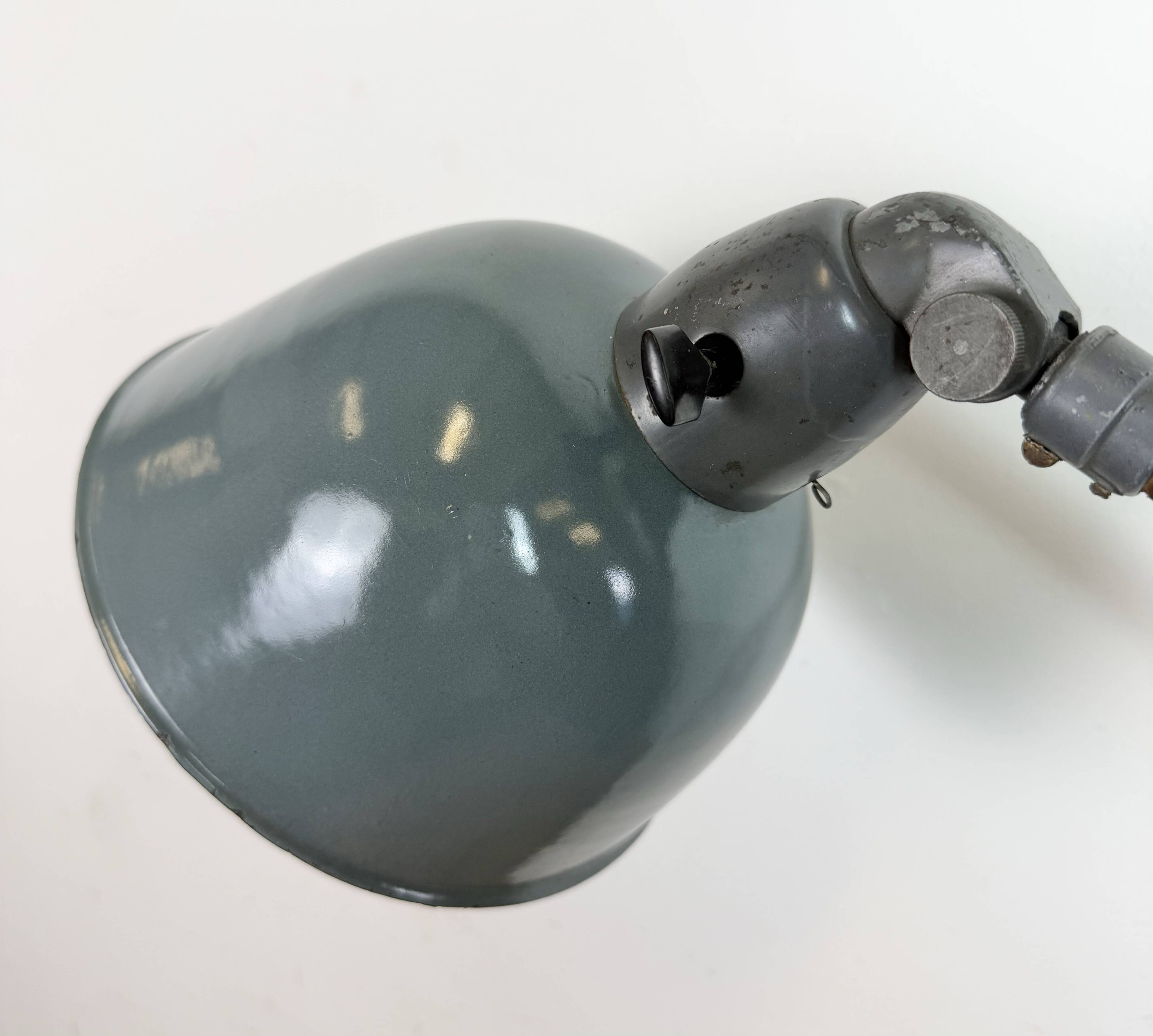Industrial Grey Enamel Workshop Table Lamp from Siemens, 1950s