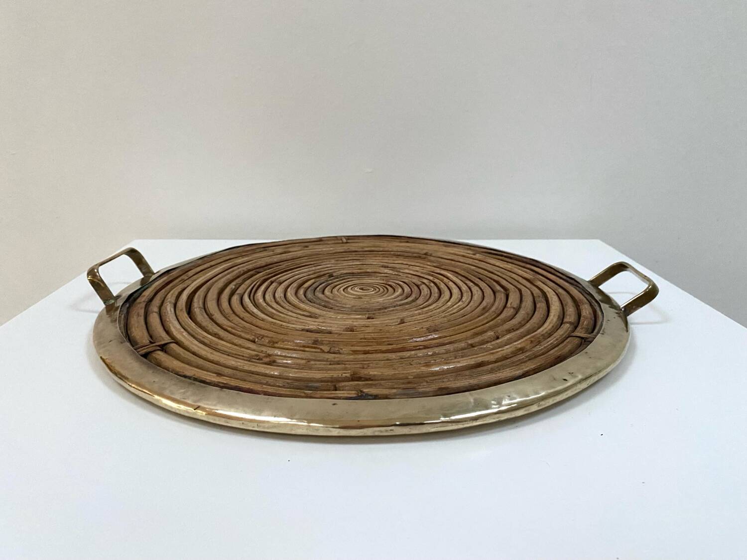Large rattan-bamboo tray in the style of Gabriella Crespi