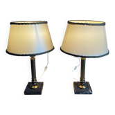 Paire de lampes de chevet vintage en laiton et socle en marbre 70s