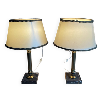 Paire de lampes de chevet vintage en laiton et socle en marbre 70s