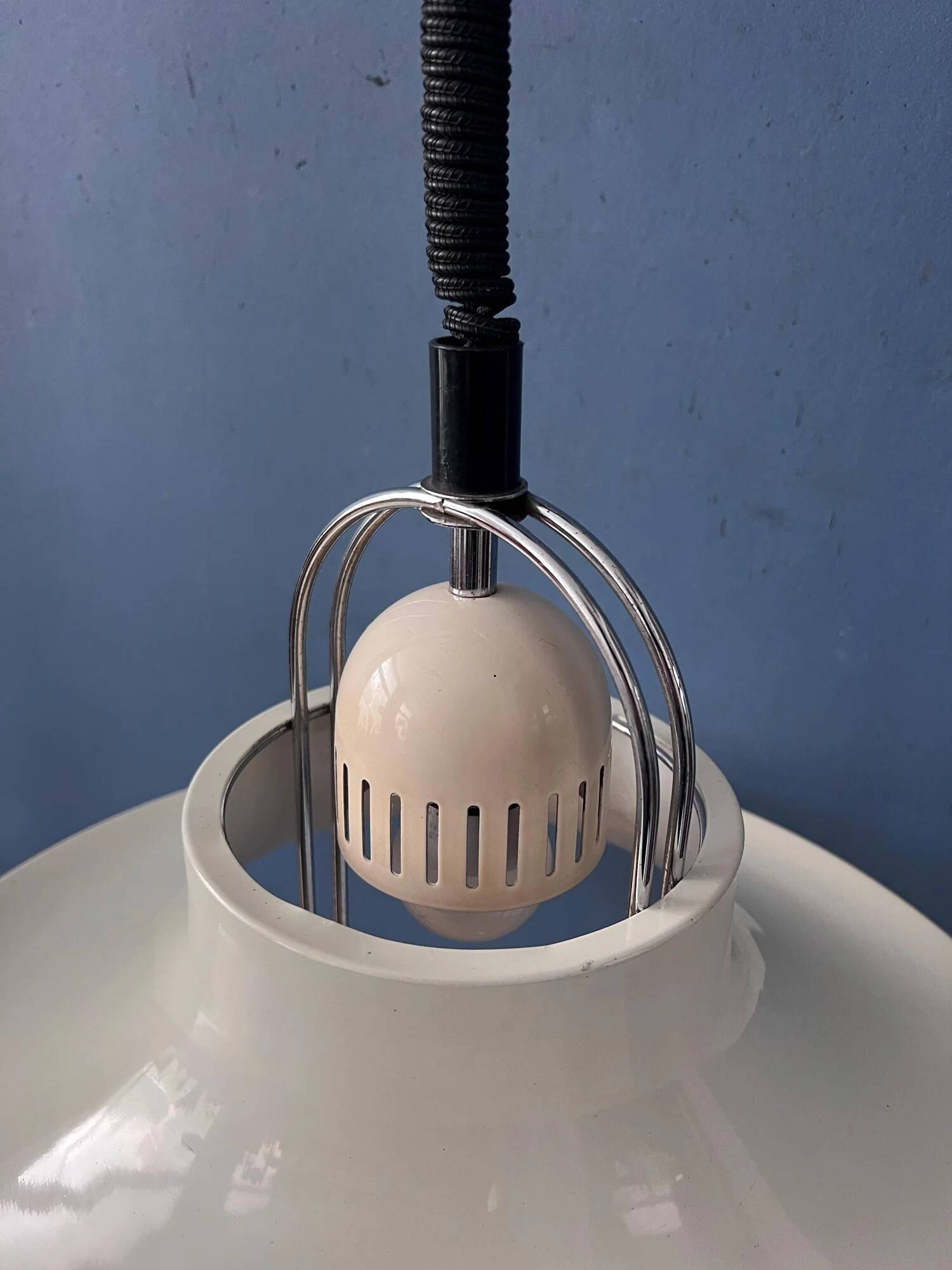 Vintage Dijkstra pendant lamp white & chrome - mid century modern light fixture