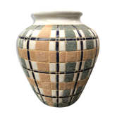 Vase céramique blanche décor géométrique vintage