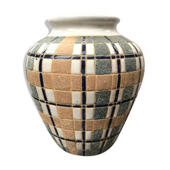 Vase céramique blanche décor géométrique vintage