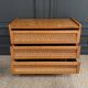 Light oak and rattan chest of drawers with compass feet, three drawers, 1960
