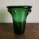 1950s Médicis vase, large Art Deco with handles, made of green blown glass.