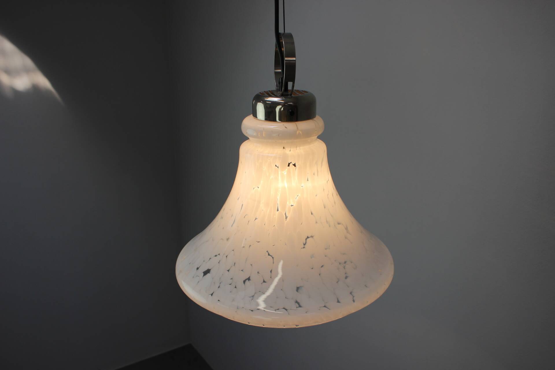 1970s Czechoslovak Adjustable Mid-Century Bell Form Glass Pendant Lamp