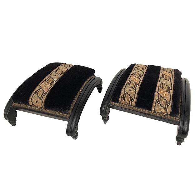 Pair of blackened wooden footstools, Napoleon III period