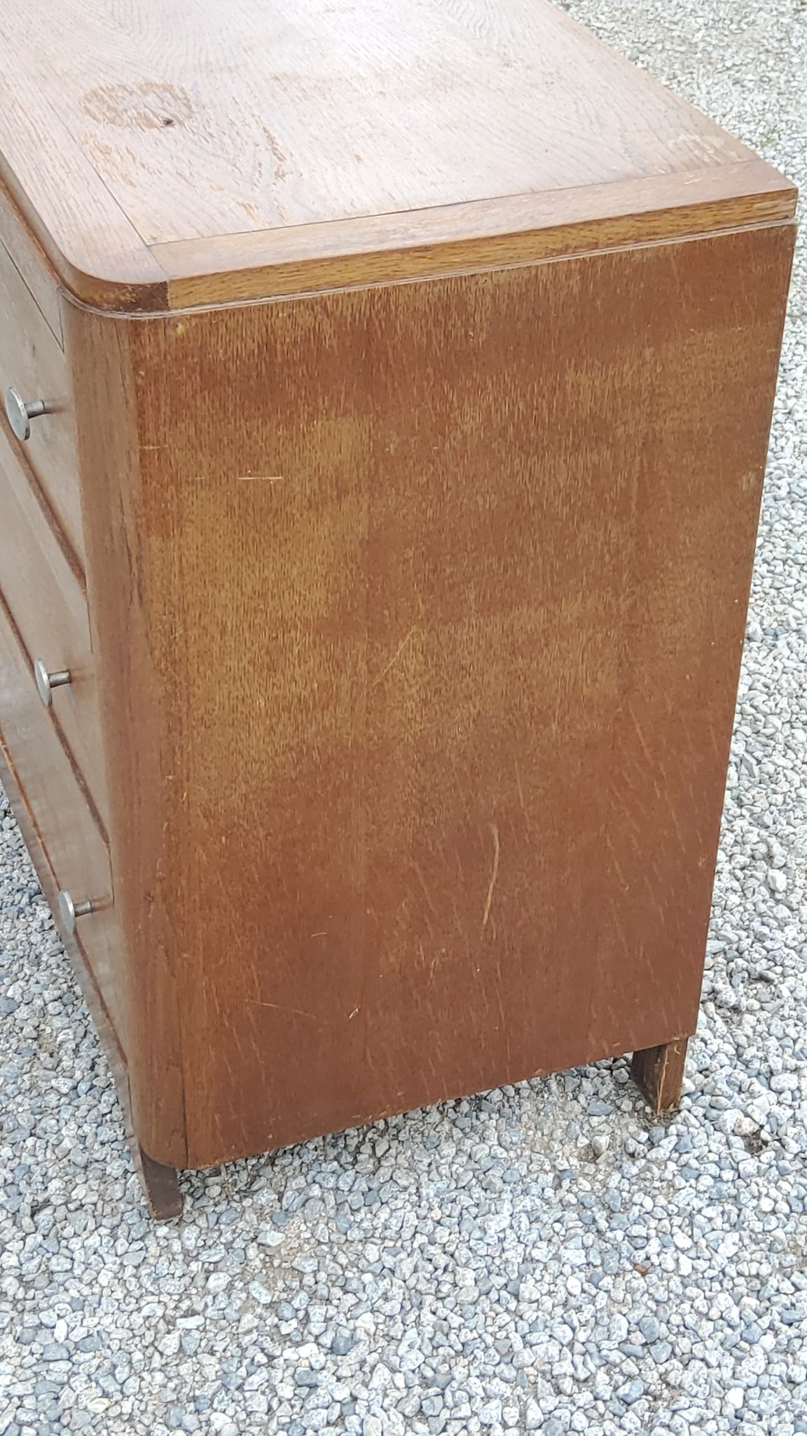 Commode vintage en chêne pieds compas 3 tiroirs des années 50