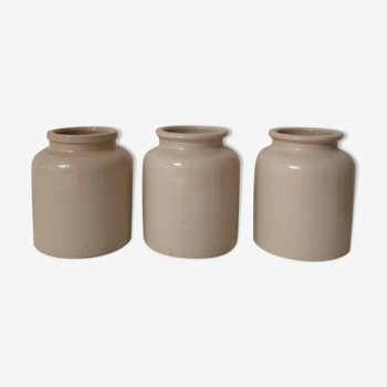 Set of 3 beige mustard jars