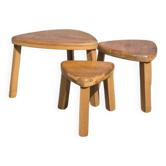 Tables gigognes triangulaires vintage en chêne (3)