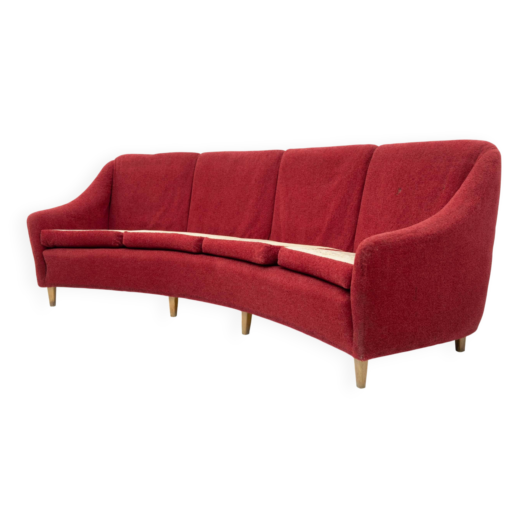 Mid-Century Modern Italian Velvet four Seater Curved Sofa, 1950s
