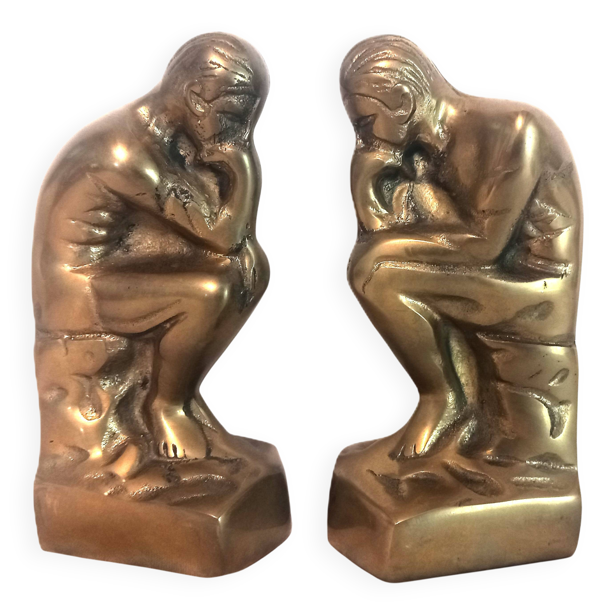Pair of brass "thinker" bookends