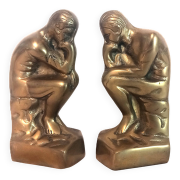 Pair of brass "thinker" bookends