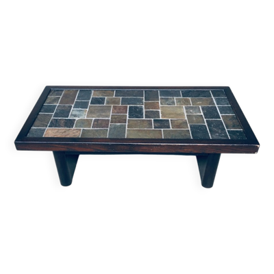 Brutalist Style Slate Tile Inlay Coffee Table, Belgium, 1970s