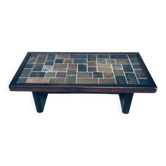 Brutalist Style Slate Tile Inlay Coffee Table, Belgium, 1970s