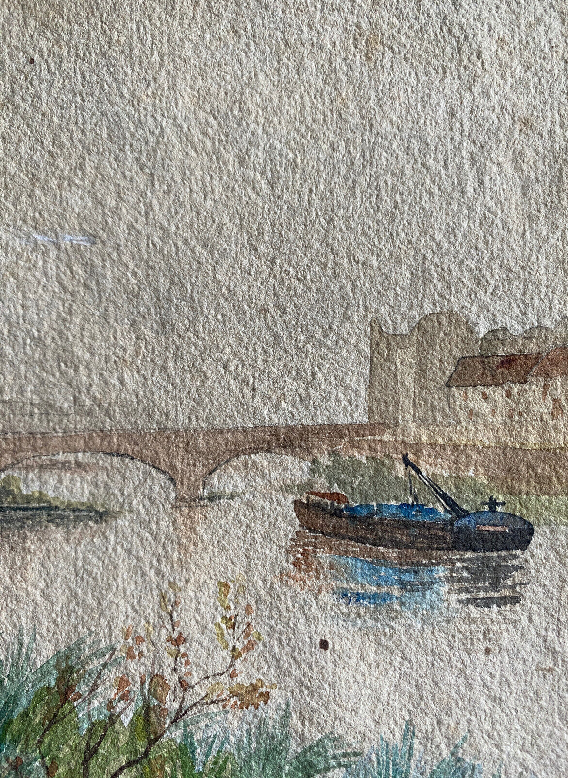 Watercolor painting "Animated river landscape" second half of the XX°