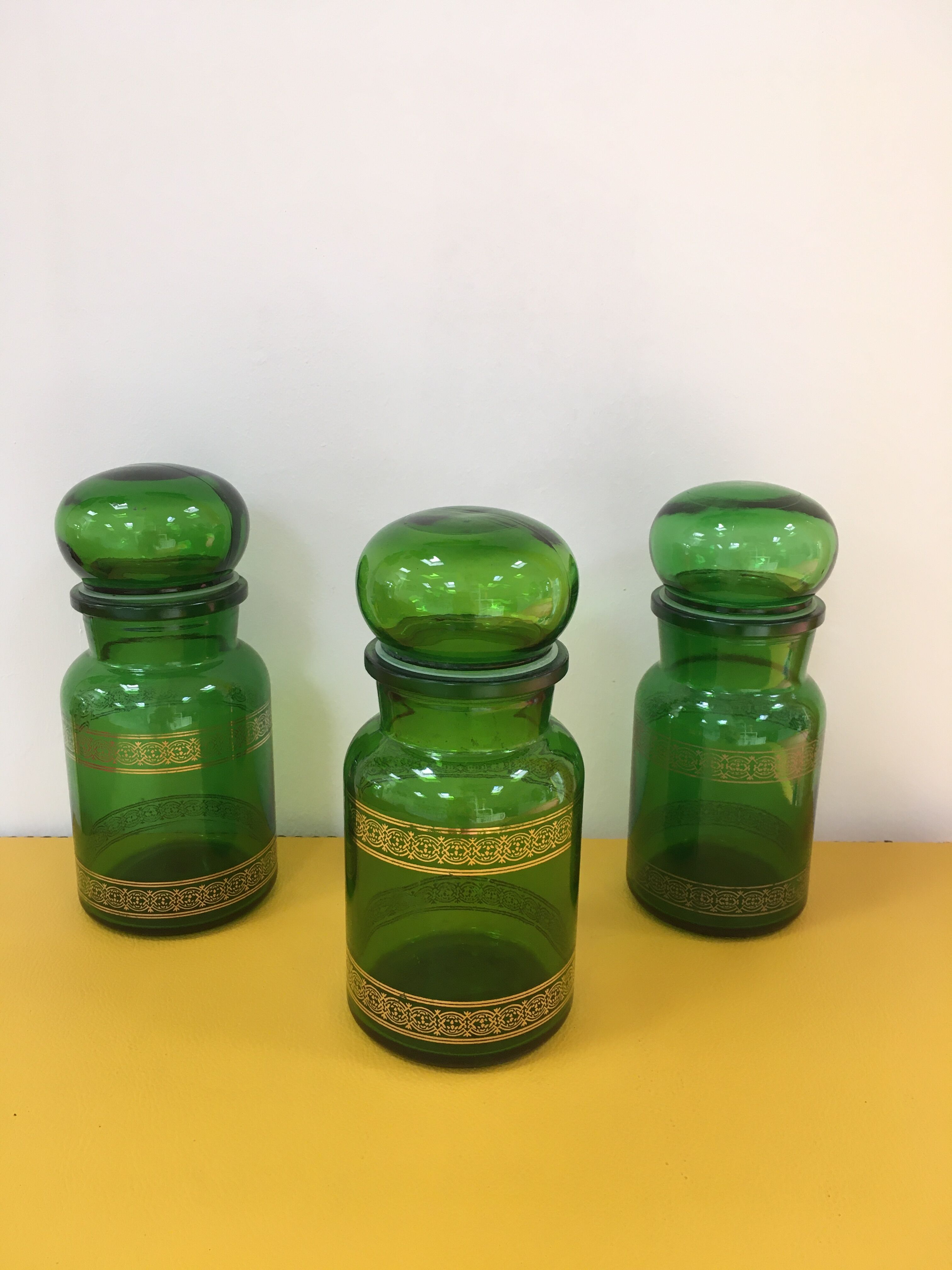 Trio of vintage apothecary style pots