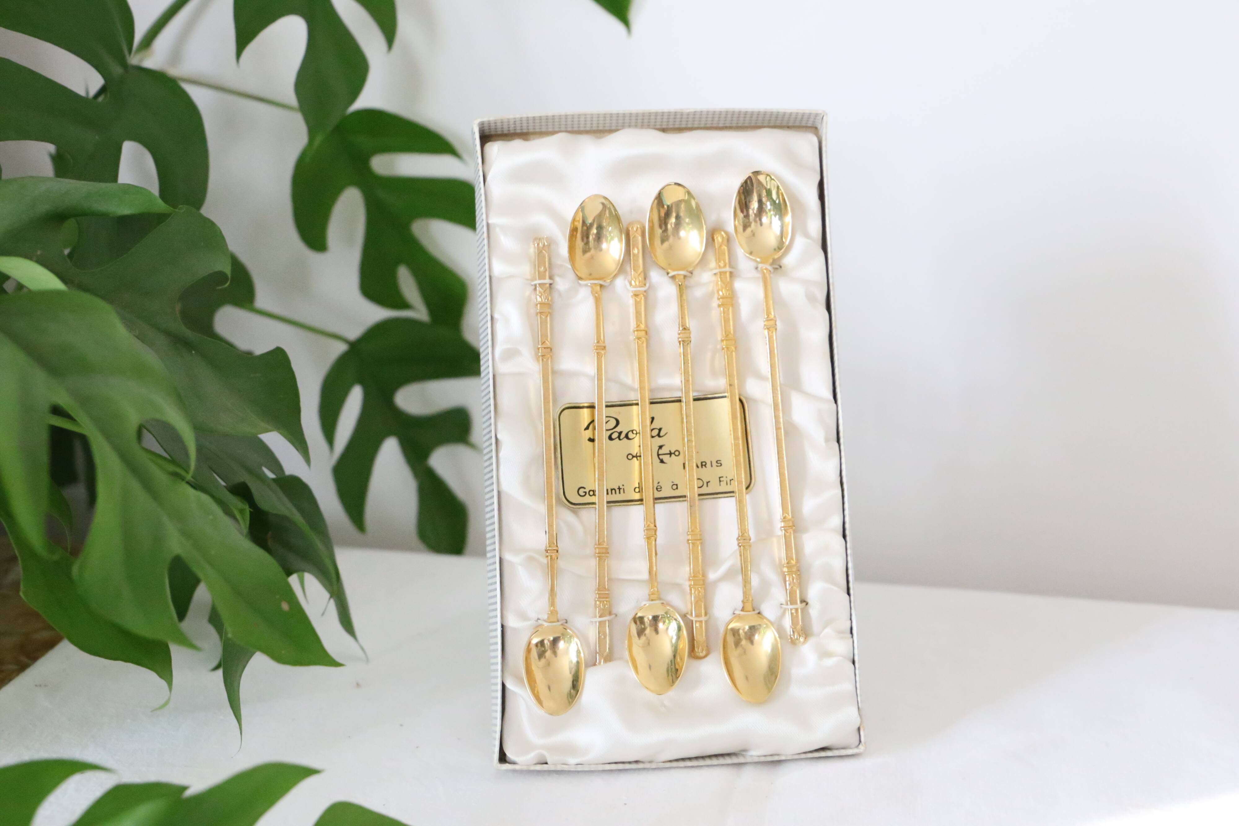 Service of 6 paola jam spoons, golden with fine gold, vintage