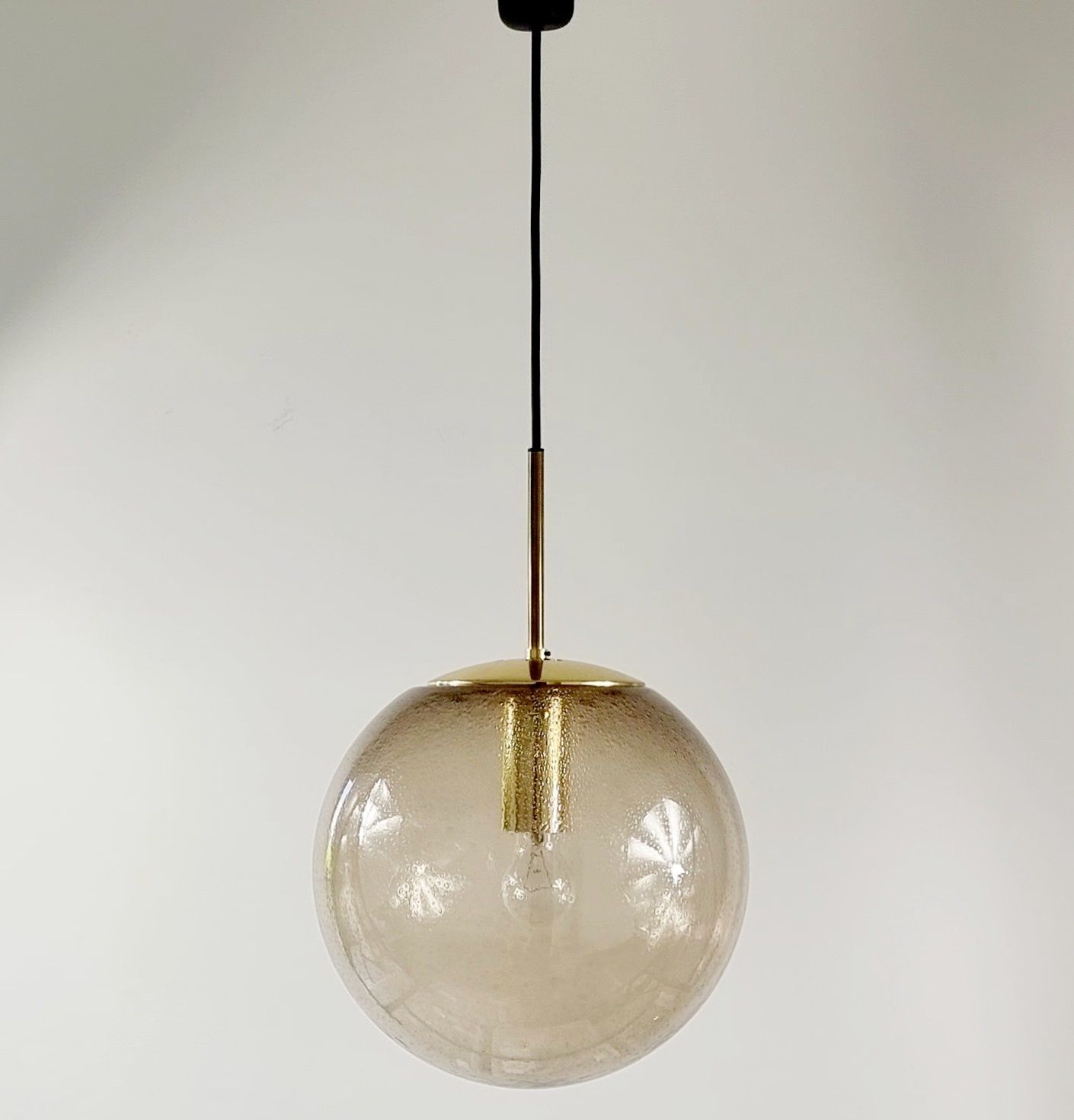 Large Mid-Century Smoked Air-Bubbled Glass Ball Ceiling Light from Limburg, Germany, 1970s